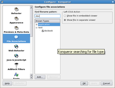 Konqueror searching for file type