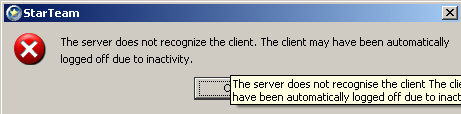 The server does not recognise the client The client may have been automatically logged off due to inactivity